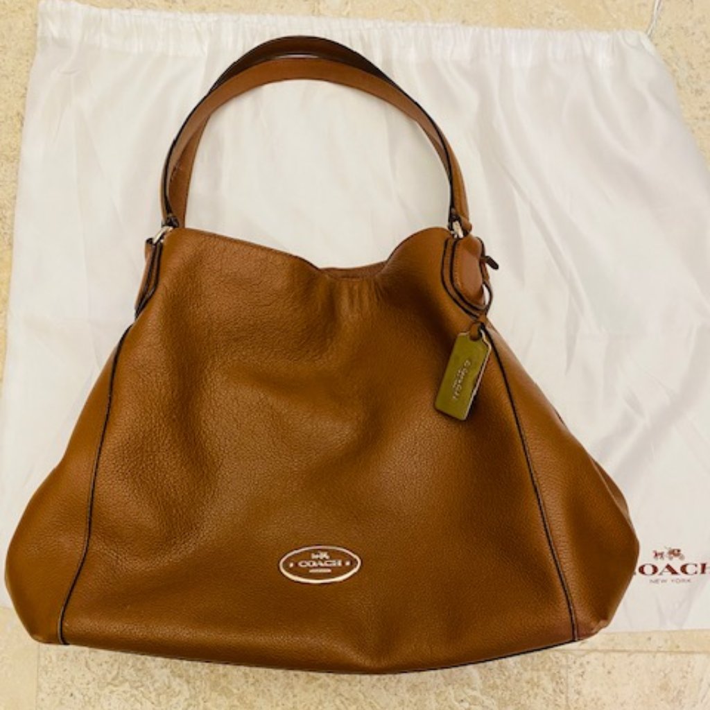Coach Edie Shoulder Bag Tan With Gold Accents